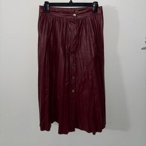 Zara Burgundy Pleated Button-Front Midi Skirt
